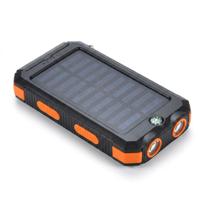Solar Power Bank with Dual LED Light and Carabiner - USB-Charged Pocket Battery, Solar Panel for Emergency Top-Ups