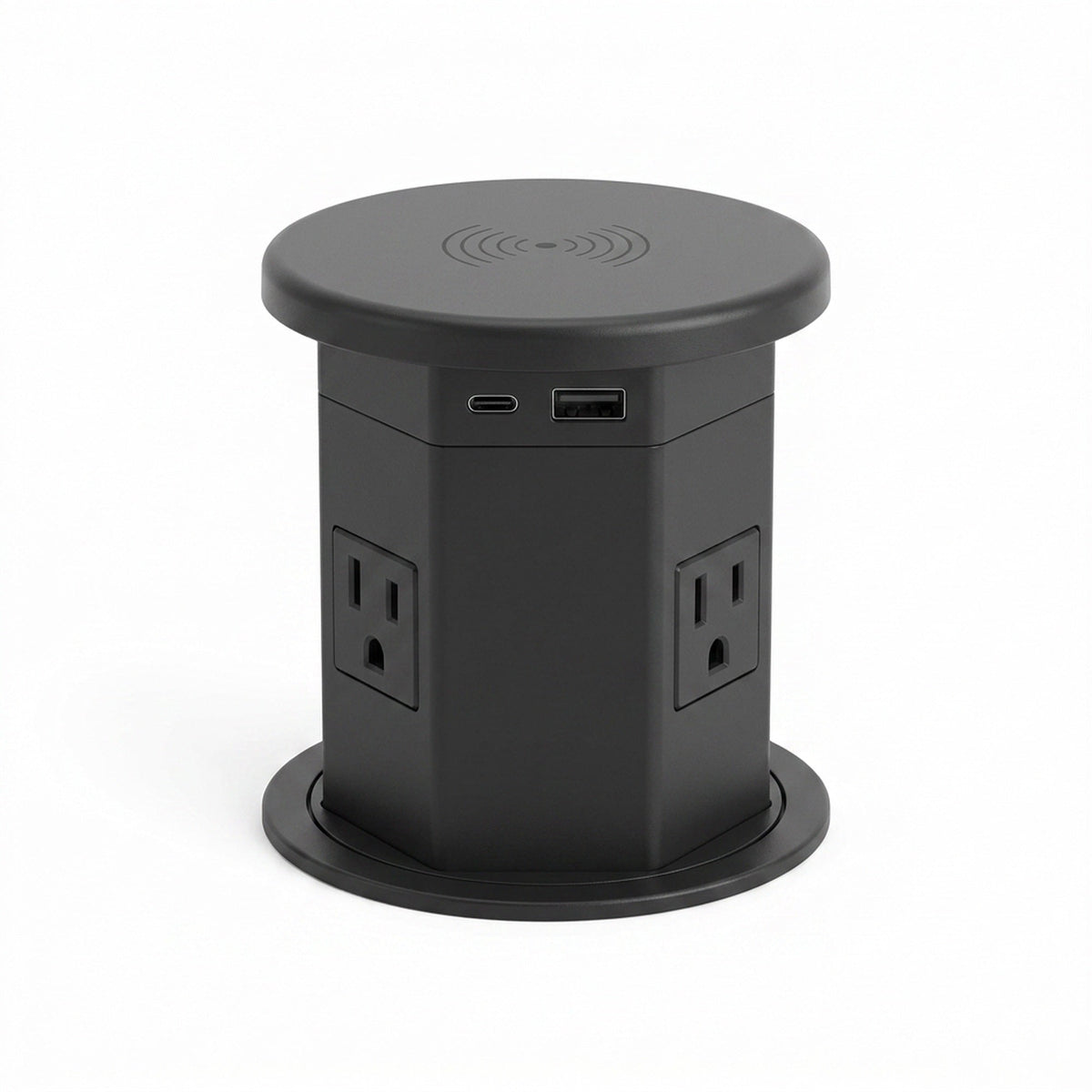Automatic Pop-Up Desk Socket Tower – Hidden Power Hub with USB-C, Wireless Charging & Global Plug Support