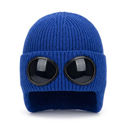 Warm Knitted Beanie With Goggle and Ear Protection – Insulated, Curled Edge, Perfect for Skiing and Winter Outdoor Adventures