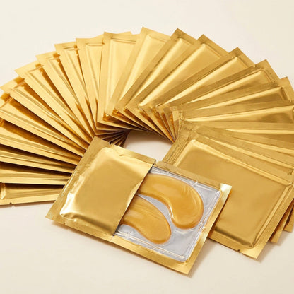 Gold Under-Eye Gel Patches — Cooling Hydrogel Eye Masks in Single-Use Foil Sachets, 20–30 Minute Wear