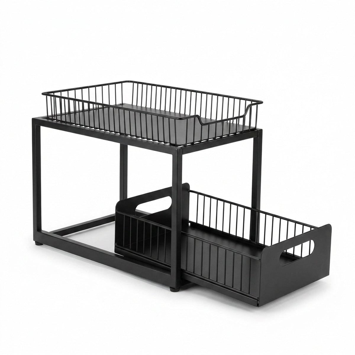 Two Tier Pull-Out Under Sink Organizer – Sliding Cabinet Shelf Storage for Kitchen or Bathroom, Space-Saving and Easy Access for Cleaning Supplies