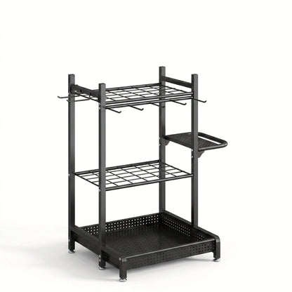 Heavy-Duty Black Metal Garden Rack – Strong Storage Organizer for Tools, Hoses & Supplies, Keeping Outdoor Spaces Clutter-Free
