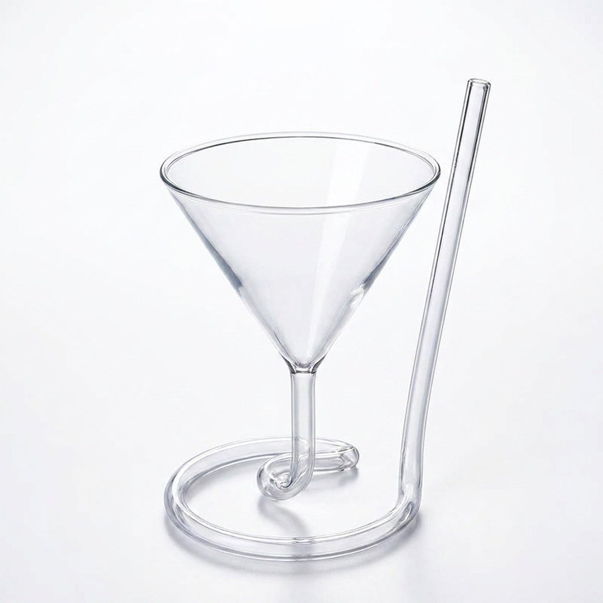 Spiral Straw Cocktail Glass– Stylish Triangle Wine Glass with Built-in Straw for Martini, Whiskey & Party Elegance