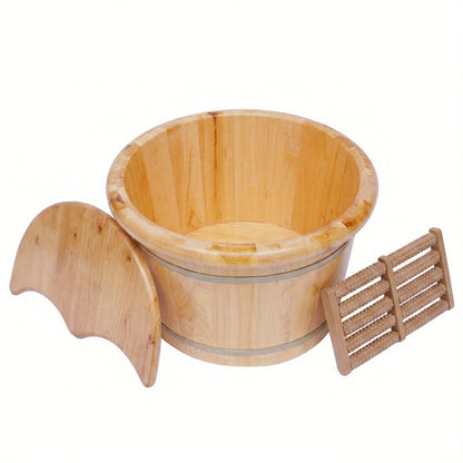 Premium Cedar Wood Foot Bath Bucket – Built-In Massage Roller & Heat Preservation for Ultimate Foot Soak Relaxation & Tension Relief