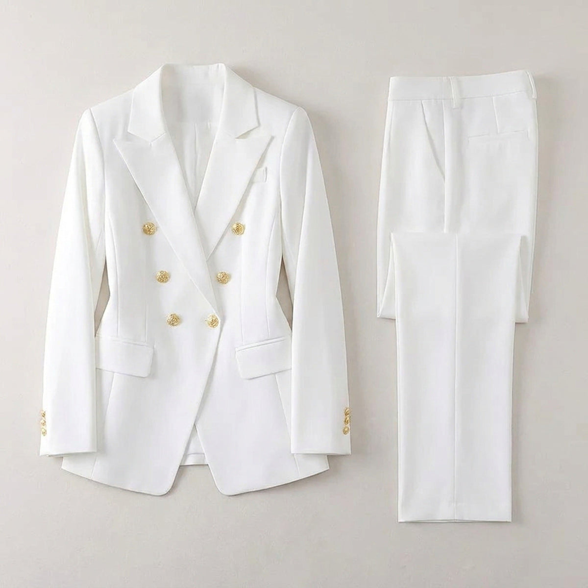 Women's Pant Suit – Double Breasted Business Blazer Set, Gold Buttons – Blazer, Pants or Skirt