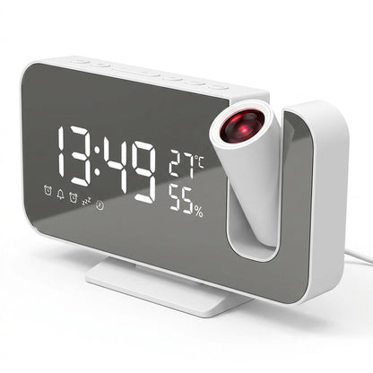 Mirror Projection Alarm Clock - FM Radio LED Digital Smart Alarm Clock with 180° Time Projection Snooze