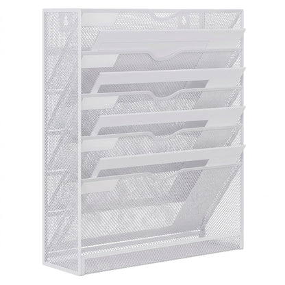 Mesh File Organizer - 5-Tier Steel Desktop and Wall Mount Document Holder for Letters, Mail and Files