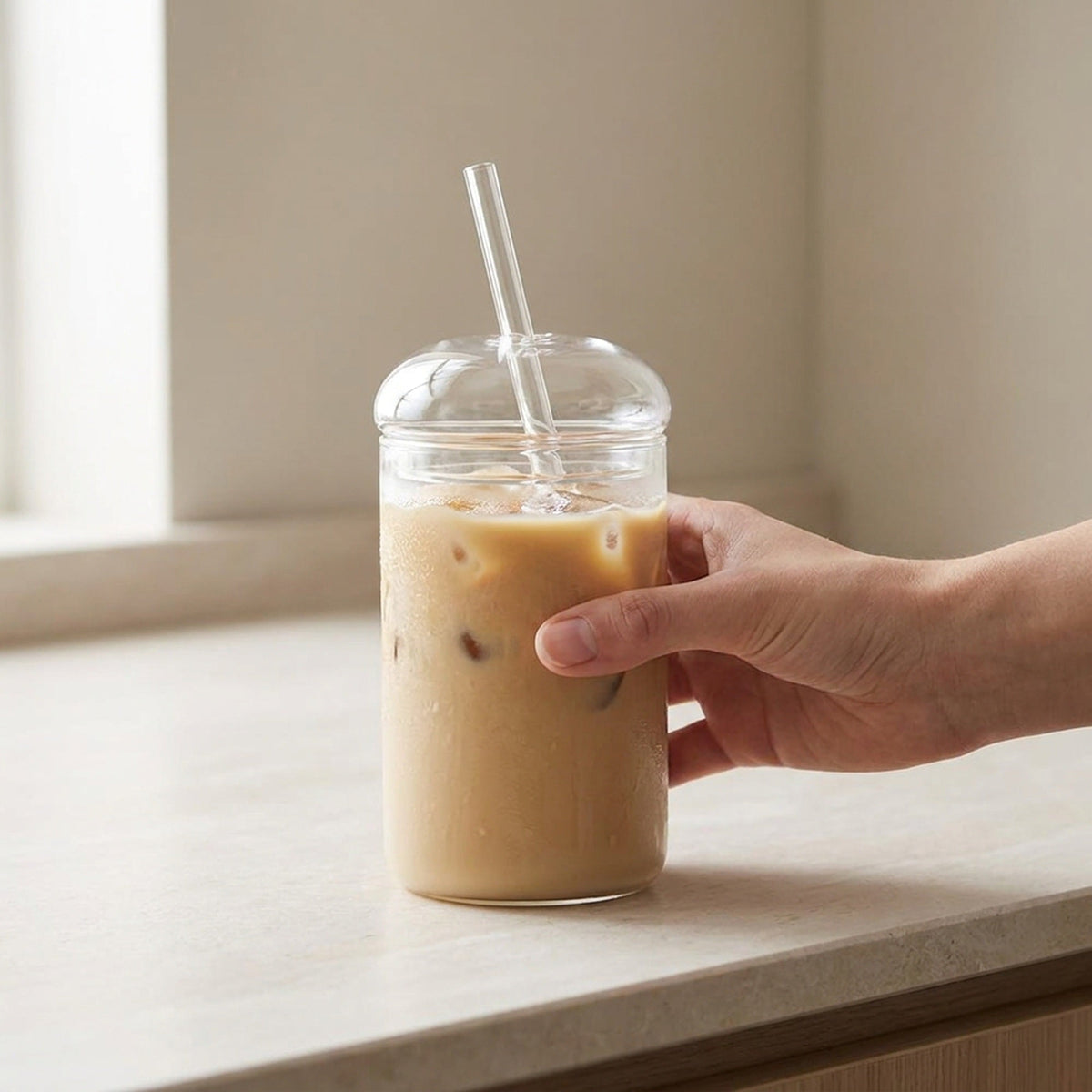 Glass Cup with Lid and Glass Straw – 15 oz Reusable Clear Tumbler for Iced Coffee & Cold Drinks