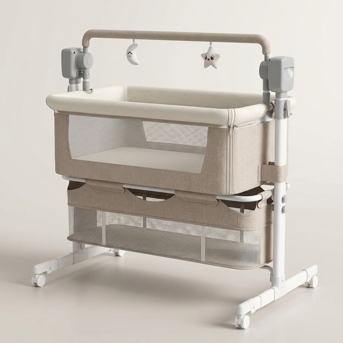 Portable Electric Bassinet - Rolling Baby Bassinet with Remote-Controlled Rocking, Fold-Down Side and Bluetooth Sound