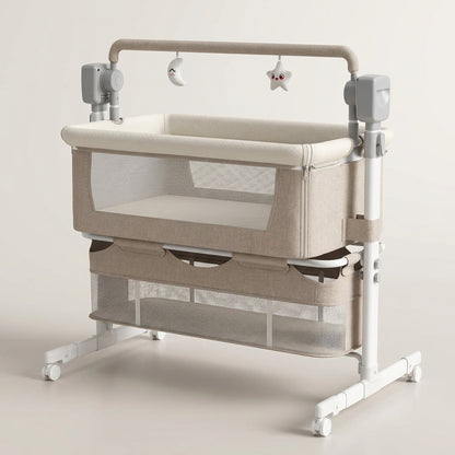 Portable Electric Bassinet - Rolling Baby Bassinet with Remote-Controlled Rocking, Fold-Down Side and Bluetooth Sound