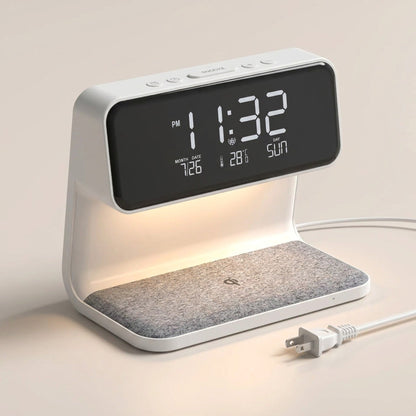 Creative 3-in-1 Bedside Lamp – Wireless Phone Charger & Smart Alarm with LCD Display for a Sleek, All-in-One Nightstand Upgrade