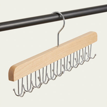 Wooden Tie and Belt Hanger - Closet Bar with 14 or 20 Hooks for Ties, Belts and Scarves