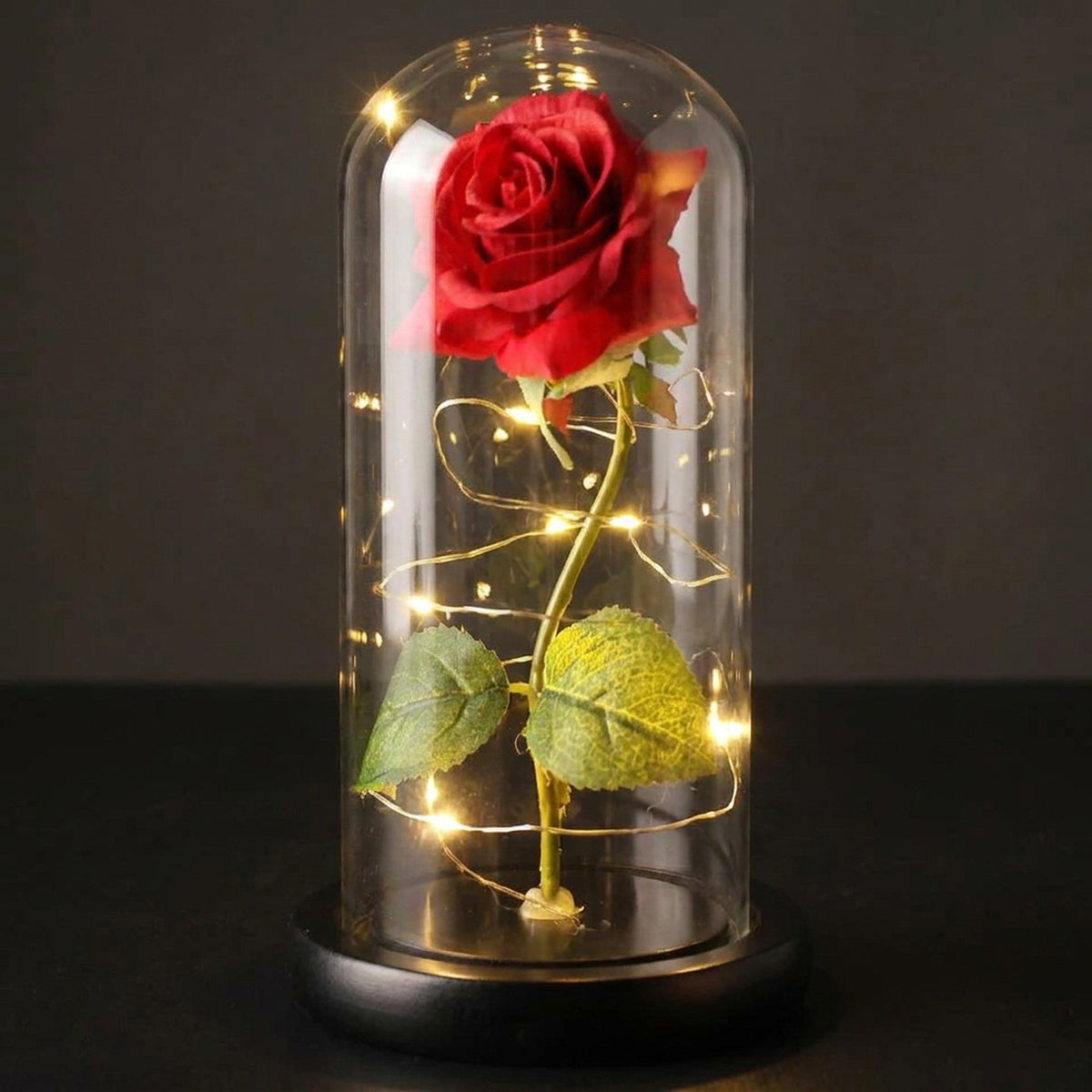 Preserved Rose in Glass Dome – LED Beauty & The Beast Flower for Romantic Gifts & Elegant Home Décor