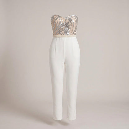 Sexy Women’s Sequin Jumpsuit – Strapless Club Outfit One-Piece Romper for Parties, Fashion Events, and Night Outs