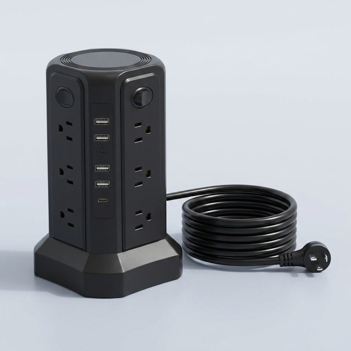 Upgraded Surge Protector Tower – 12 AC Outlets & 5 USB Ports with 10.2ft Cord, Must-Have Charging Station for Home, Office, Travel