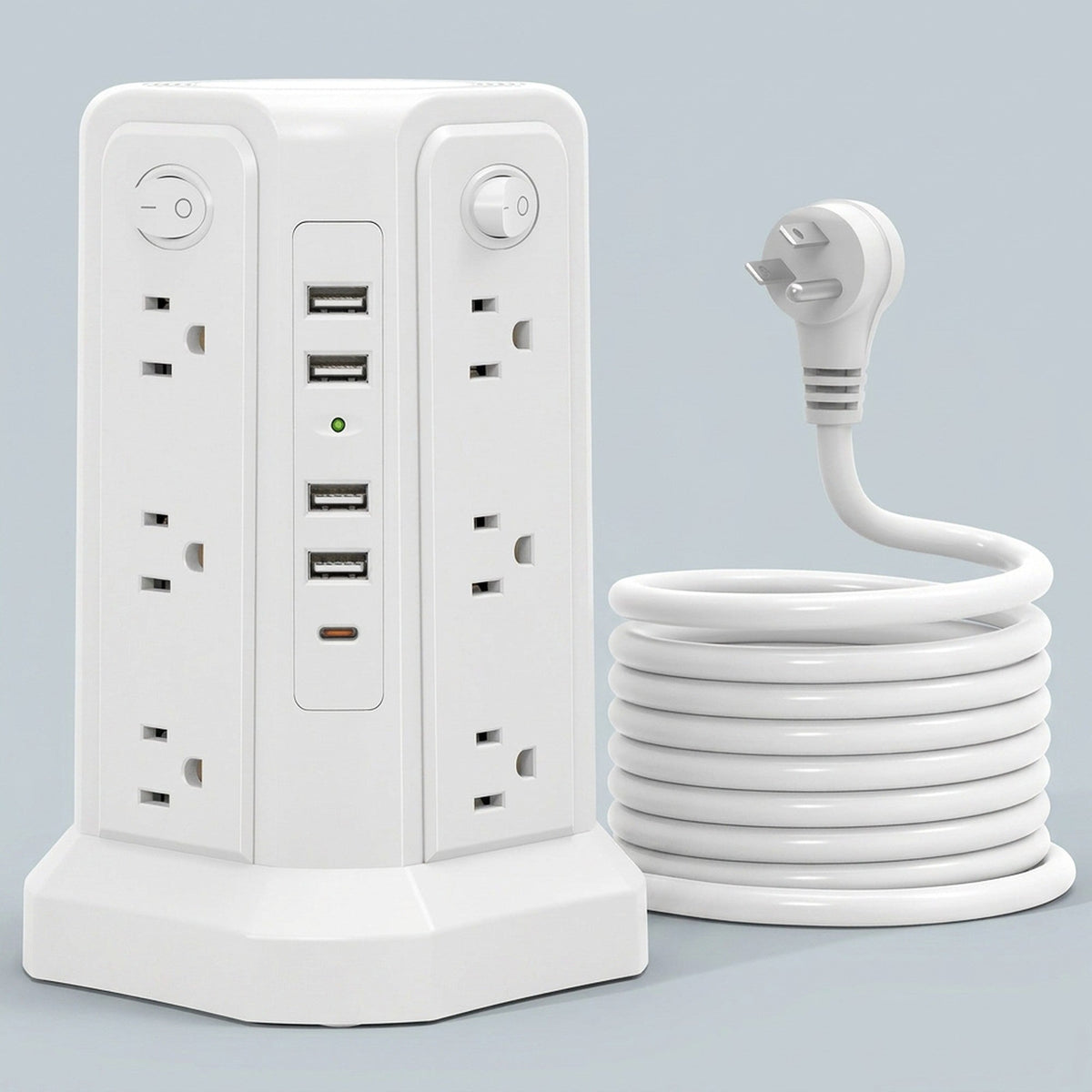Upgraded Surge Protector Tower – 12 AC Outlets & 5 USB Ports with 10.2ft Cord, Must-Have Charging Station for Home, Office, Travel
