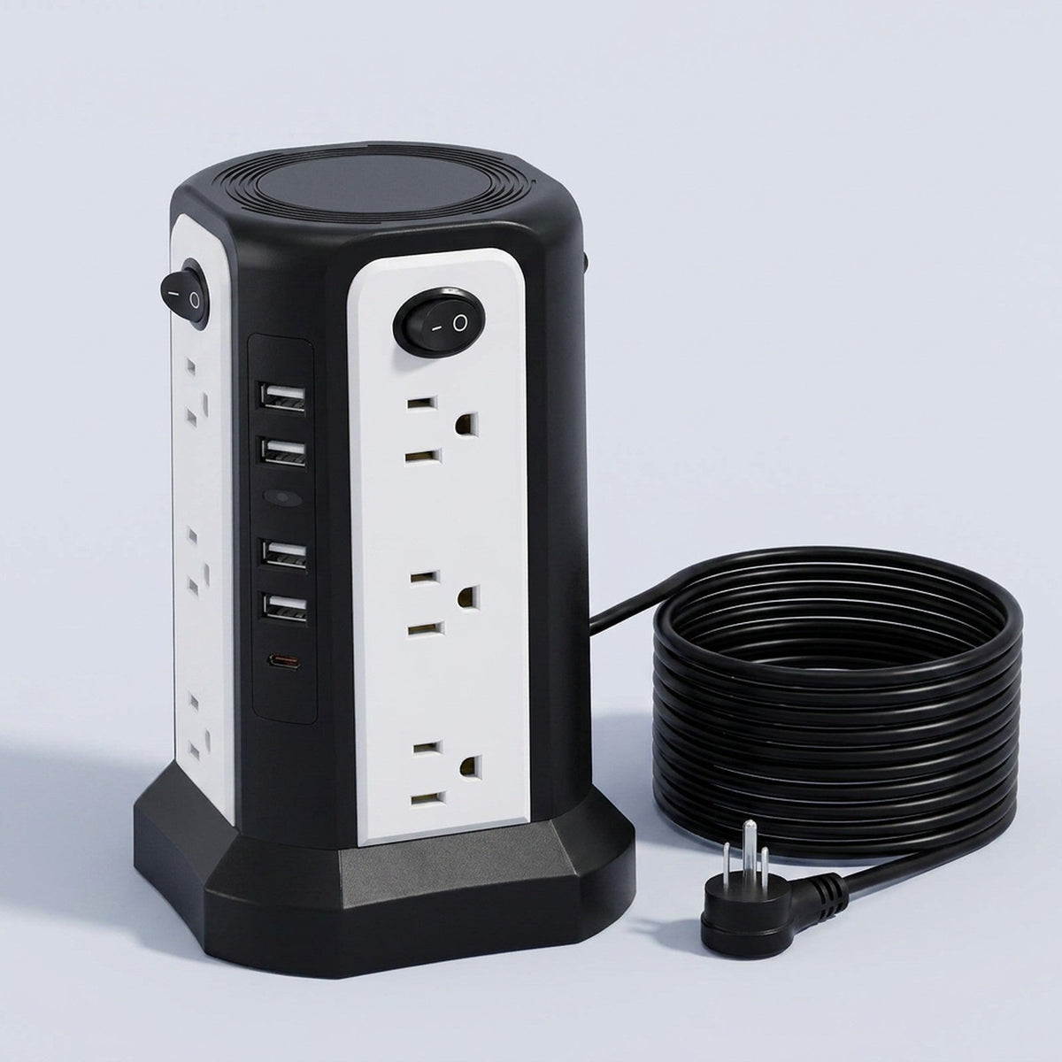 Upgraded Surge Protector Tower – 12 AC Outlets & 5 USB Ports with 10.2ft Cord, Must-Have Charging Station for Home, Office, Travel