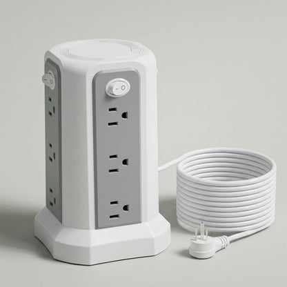 Upgraded Surge Protector Tower – 12 AC Outlets & 5 USB Ports with 10.2ft Cord, Must-Have Charging Station for Home, Office, Travel