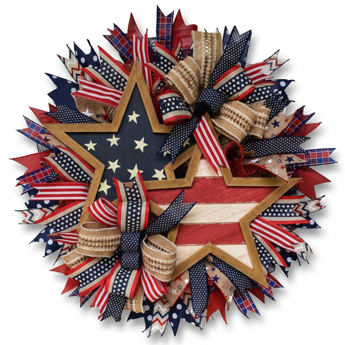 Fourth of July Patriotic Wreath – 17.7in Red White Blue Flag Garland for Front Door, Memorial Day Pride Wall Decor & Festive Independence Day Swag