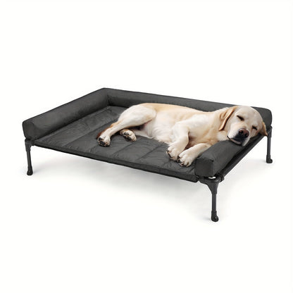 Raised Breathable Cooling Elevated Dog Bed with Pillow-Top – Mesh Bolster Pet Cot for Indoor/Outdoor Summer Comfort & Joint Support