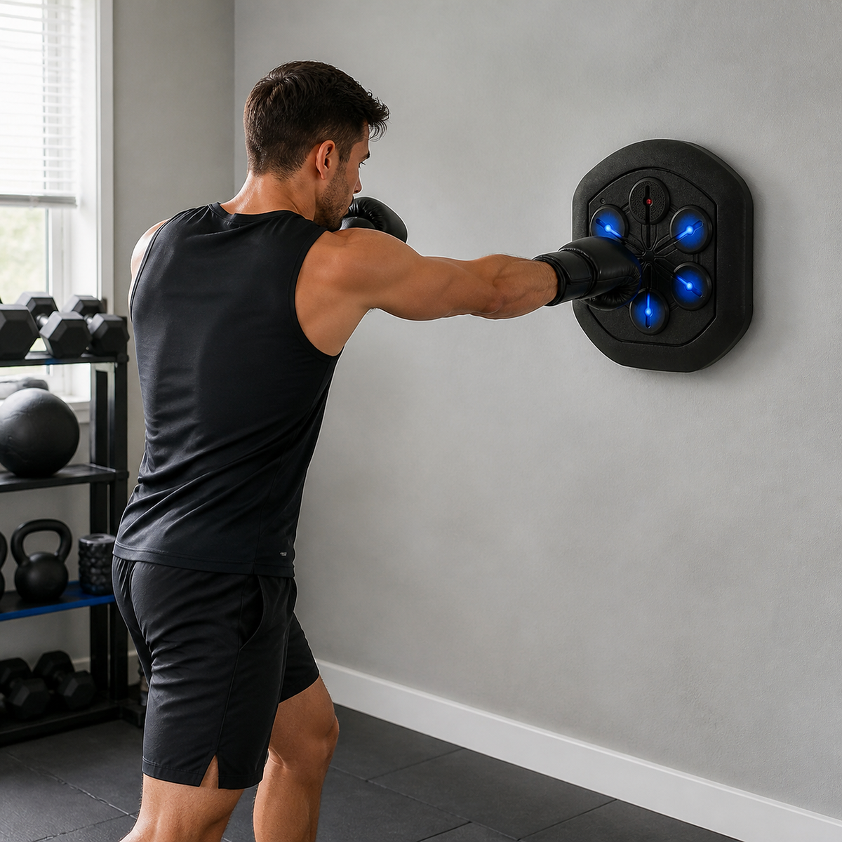 Wall-Mounted Music Boxing Trainer with Light-Up Targets