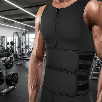 Men’s Slimming Body Shaper Vest – Dual Waist Trimmer with Zipper, Neoprene-Nylon Blend for Fitness & Tummy Control