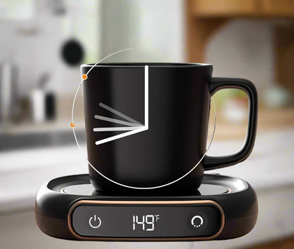 Smart Coffee Mug Warmer Pad – Sleek Black Heating Plate Keeps Drinks Hot with 8H Timer, Auto Shut-Off & Portable Design for Office or Home