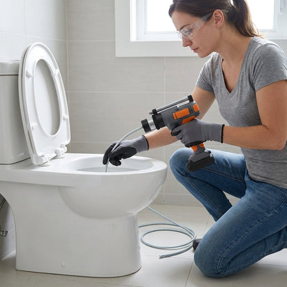 Cordless Drain Auger - 12V Battery Power Drain Snake with 5 ft Steel Cable, for Toilets, Sinks, Tubs and Showers
