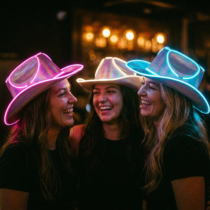 LED Cowboy Hat - Glowing Light Bar Cap Bachelorette Party Supplies