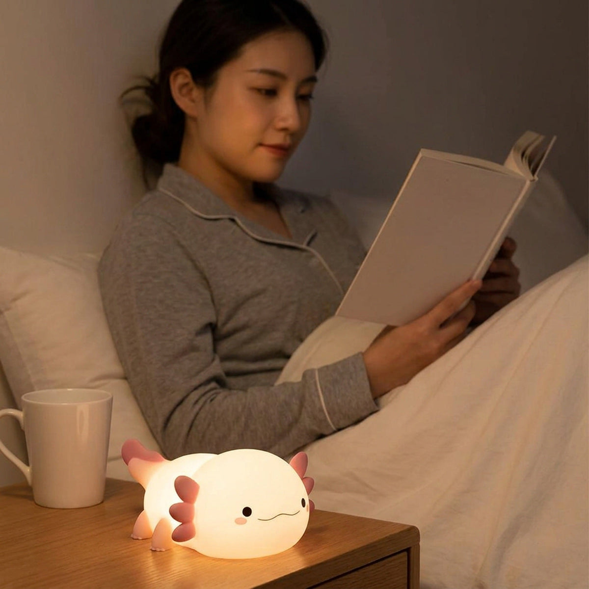 Cute Axolotl Night Lamp – Soft Silicone Touch Lamp, USB Rechargeable for Kids' Nursery