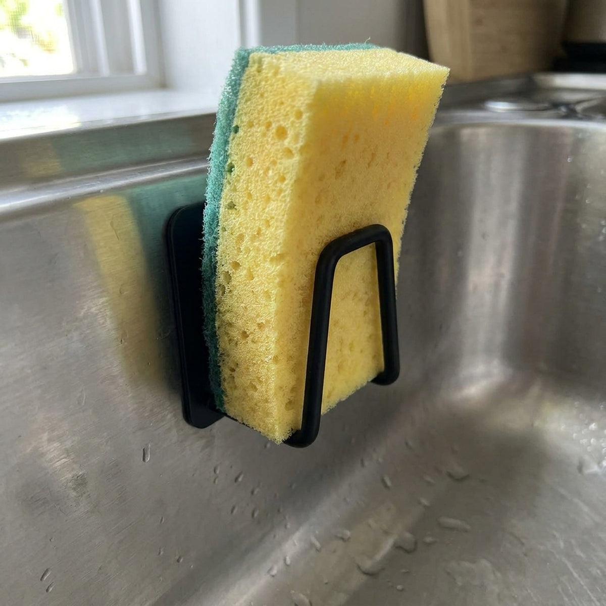 Self-Adhesive Kitchen Sponge Rack – Stainless Steel Sink Organizer with Drain Design, Wall-Mounted Holder for Sponges and Scrubbers, Space-Saving Kitchen Sink Accessories