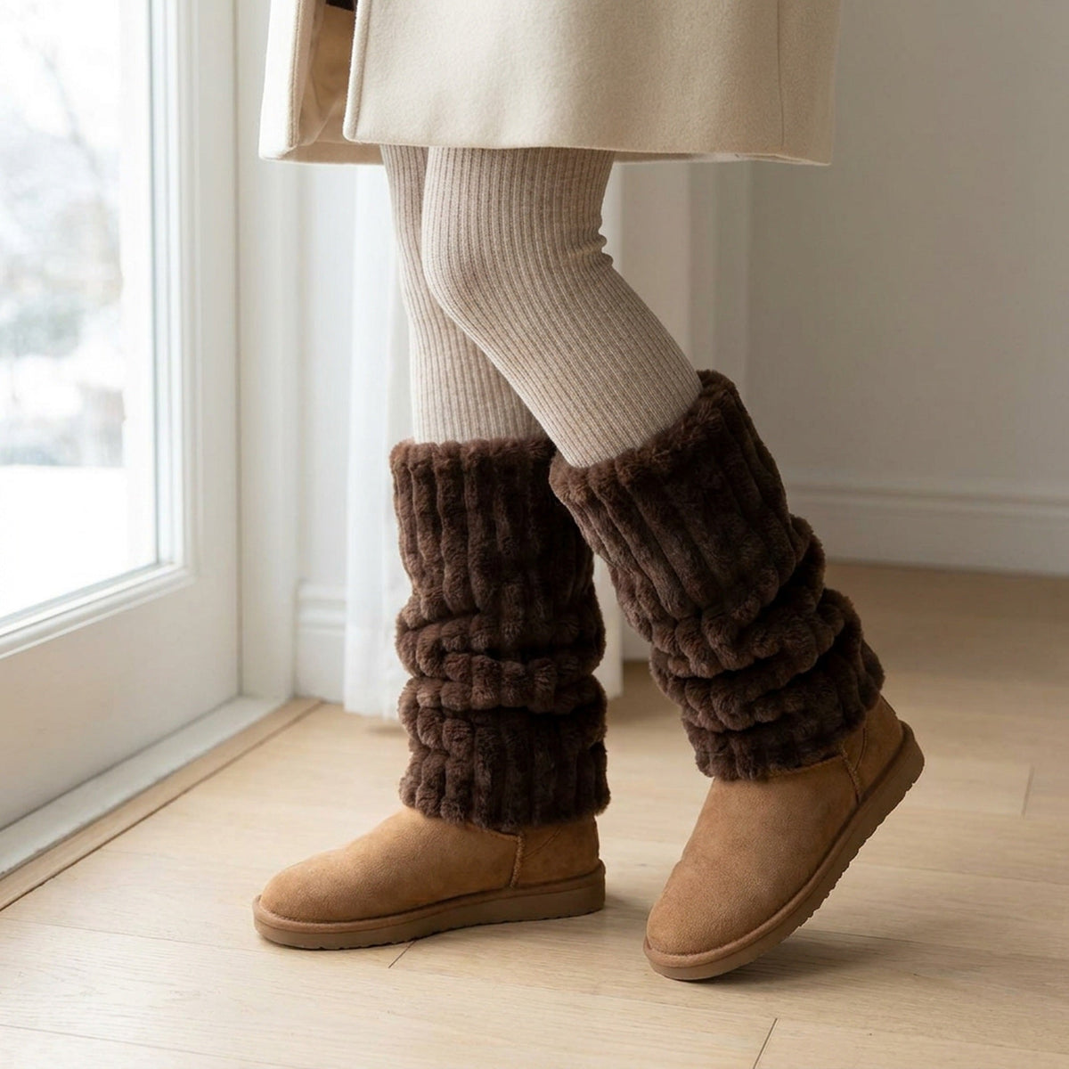 Faux Fur Leg Warmers for Women – Thick Imitation Mink Plush, Mid-Length