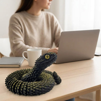 3D-Printed Articulated Snake - Posable Bush Viper Desk Fidget