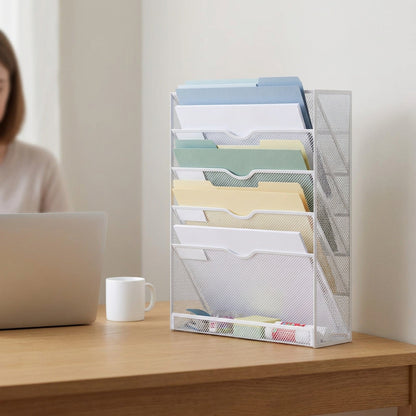 Mesh File Organizer - 5-Tier Steel Desktop and Wall Mount Document Holder for Letters, Mail and Files