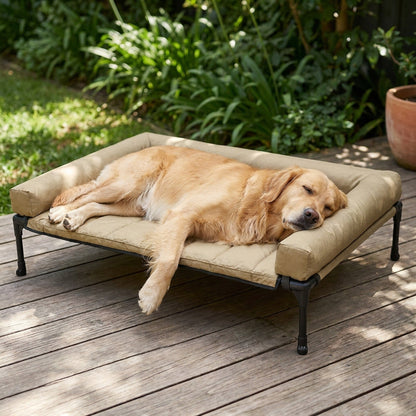 Raised Breathable Cooling Elevated Dog Bed with Pillow-Top – Mesh Bolster Pet Cot for Indoor/Outdoor Summer Comfort & Joint Support