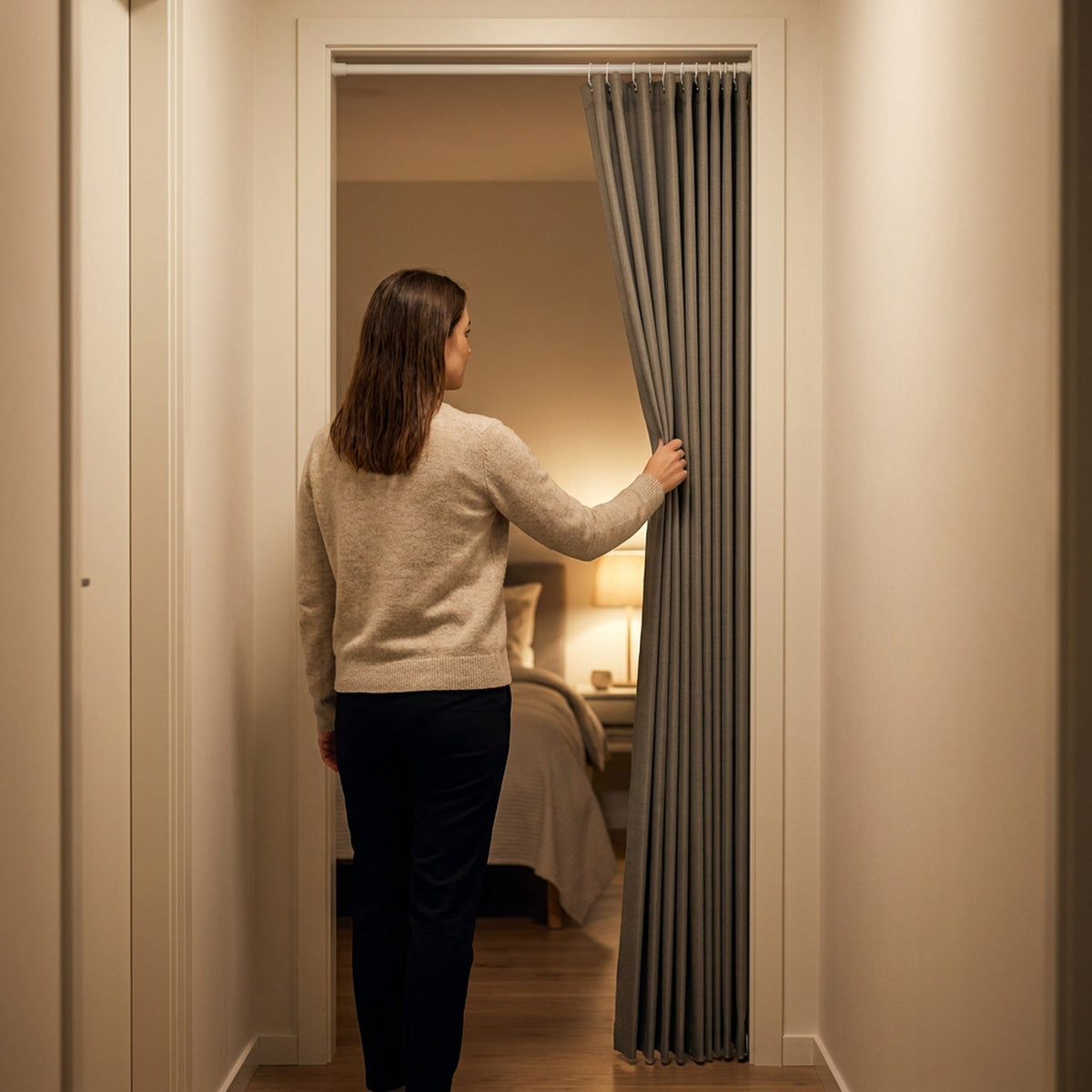 Blackout Door Curtain – Accordion Folding Room Divider Curtain for Doorways & Closets, Pleated Fabric Panel with Hooks