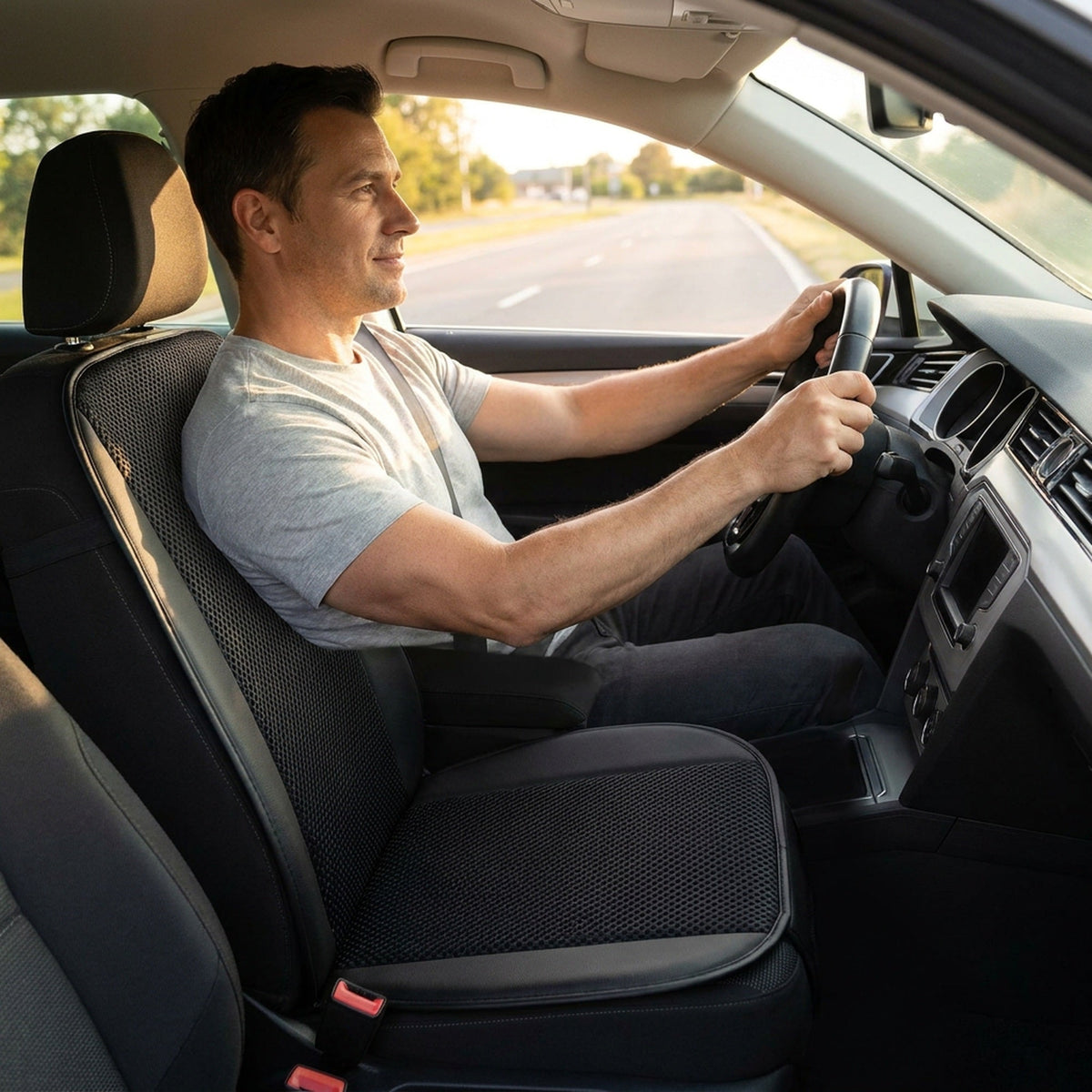 Ventilated Car Seat Cushion - 12V Fan Cooling with Lumbar Massage
