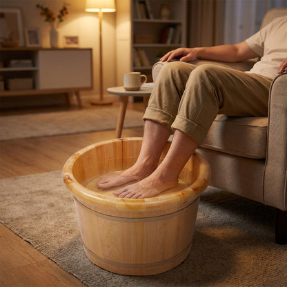 Premium Cedar Wood Foot Bath Bucket – Built-In Massage Roller & Heat Preservation for Ultimate Foot Soak Relaxation & Tension Relief