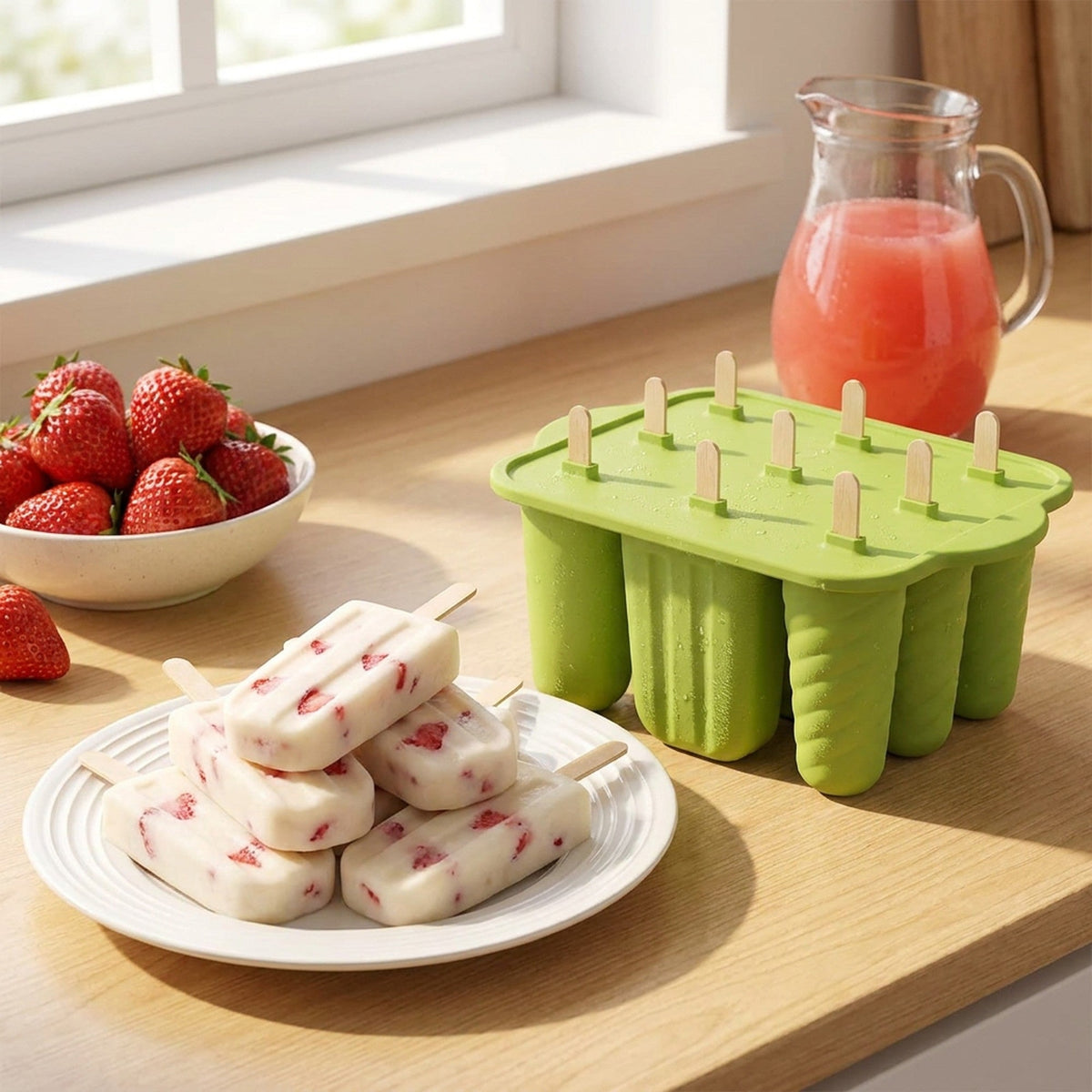 Summer Silicone Popsicle Molds with Wooden Sticks – DIY Ice Cream Kitchen Tool for Kids' Cool Snacks