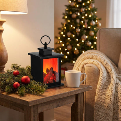 Retro Fireplace Lantern – Flickering Flame Night Light for Christmas Charm, USB/Battery-Powered Holiday Décor