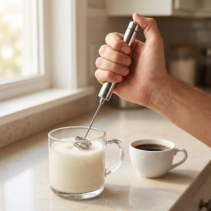 Electric Stainless Frother - Handheld Electric Mixer Foam Whisk Maker for Milk and Coffee