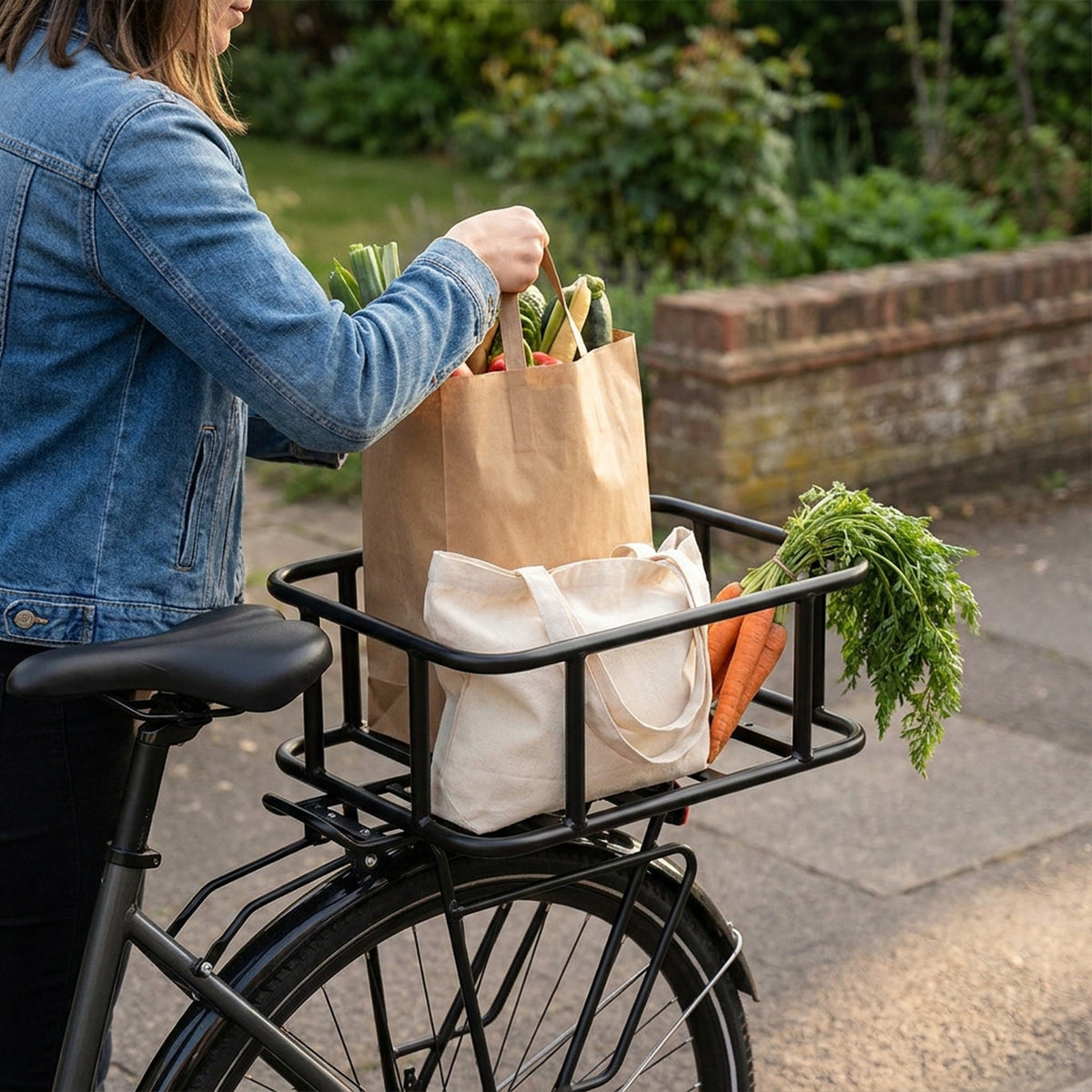 Heavy-Duty Rear Bike Basket with Rack – Large Metal Bicycle Carrier for Groceries, Commutes, and Electric Bike Storage