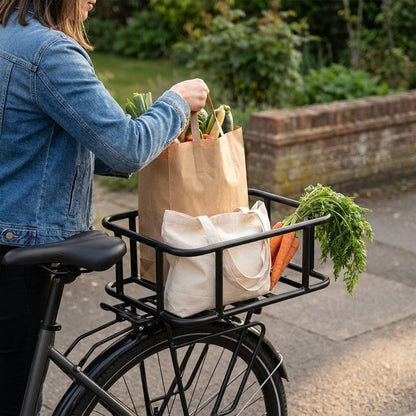 Heavy-Duty Rear Bike Basket with Rack – Large Metal Bicycle Carrier for Groceries, Commutes, and Electric Bike Storage