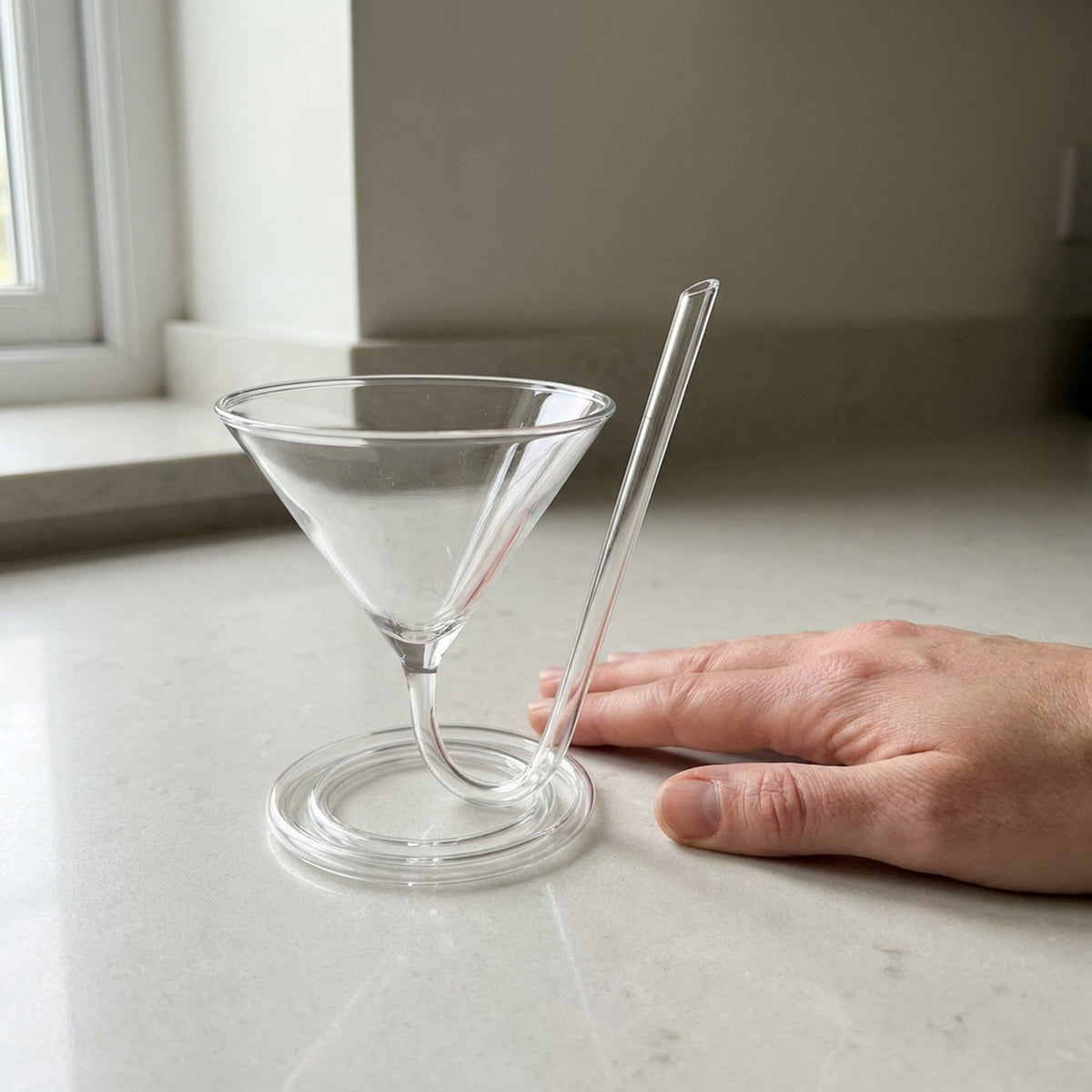 Spiral Straw Cocktail Glass– Stylish Triangle Wine Glass with Built-in Straw for Martini, Whiskey & Party Elegance