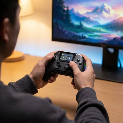 Wireless Gaming Controller V2 with Screen & Charging Dock – Hall Effect Sticks, RGB, for PC, Switch, iOS & Android (Not for Xbox/PS5)