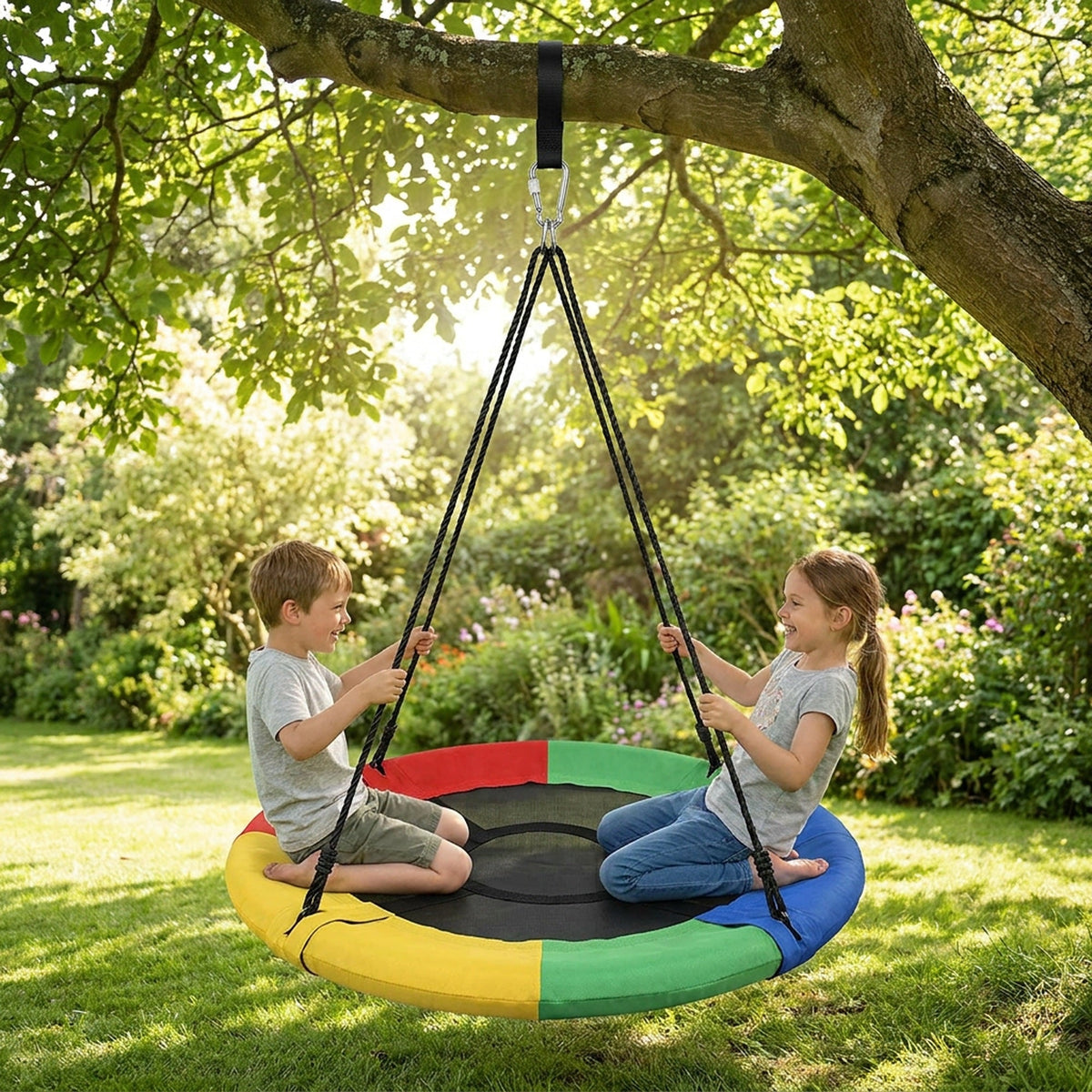 43-Inch Saucer Tree Swing for Kids – 360° Rotating Waterproof Nest Hammock Seat, Tree Straps and Swivel Included