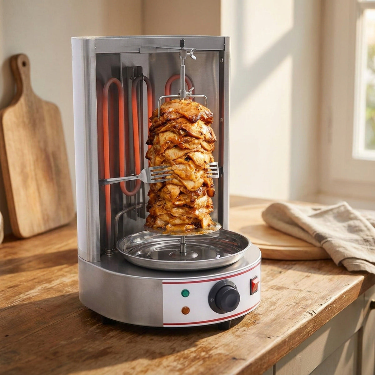 Electric Vertical Broiler - Countertop Shawarma, Gyro & Kebab Machine, Stainless Steel Rotisserie