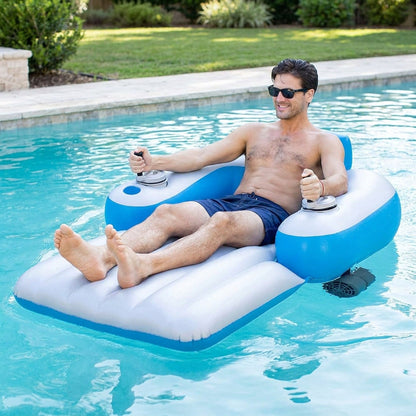 Motorized Pool Lounger - Inflatable Ride-On Water Float with Twin Electric Motors and Joystick Steering