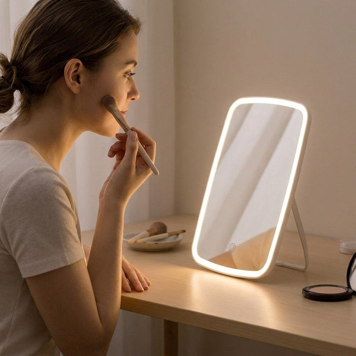 Touch-Sensitive Portable Makeup Mirror - With LED Brightness, Adjustable and USB Rechargeable