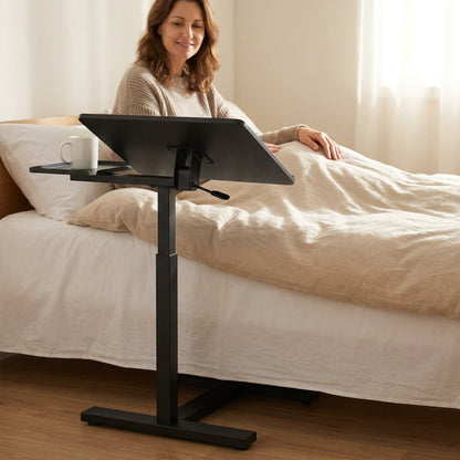 Adjustable Bedside Rolling Laptop Desk – Mobile Overbed Table with Flip Tilt Top, Wheels & Height Control for Home or Bedroom Office